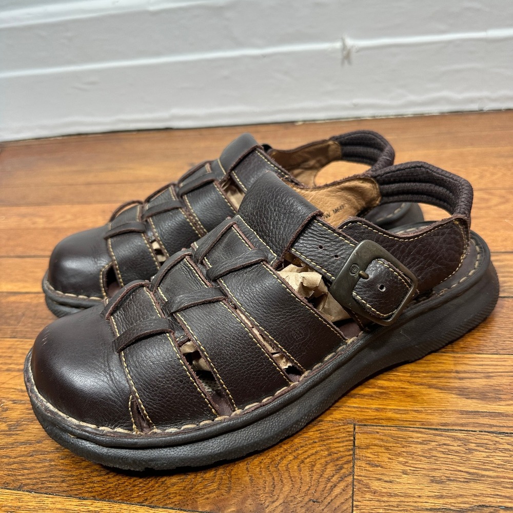 Born Brown Leather Fisherman Sandals Mens 10 Closed Toe Comfort Buckle Casual